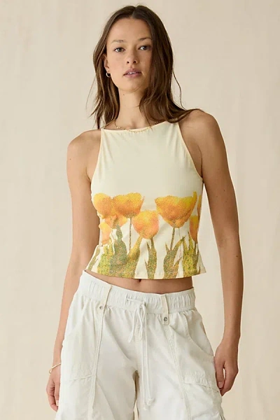 Motel Dudley Blurry Tulip Graphic Vest Top Jacket In Buttermilk, Women's At Urban Outfitters In Yellow