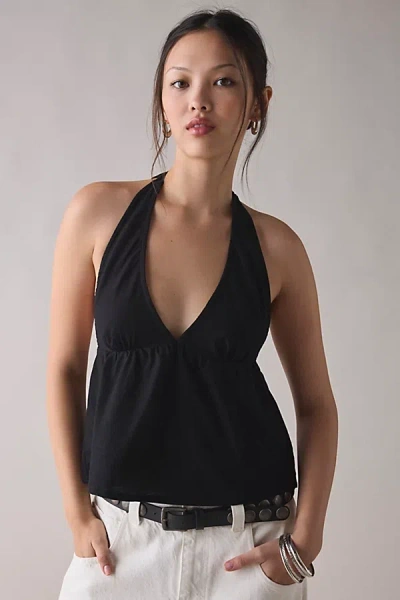 Motel Eldana Plunging Halter Babydoll Top In Black, Women's At Urban Outfitters