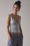 Motel Emberly Plunge Front Cropped Tank Top In Grey Marl, Women's At Urban Outfitters In Gray