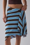 Motel Esmeray Retro Blue Stripe Asymmetric Ruffle Low-rise Knee Length Skirt In Retro Blue Stripe, Women's In Blue