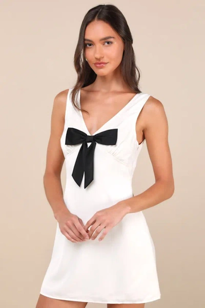 Motel Faradiba Ivory Satin Sleeveless Bow Mini Dress