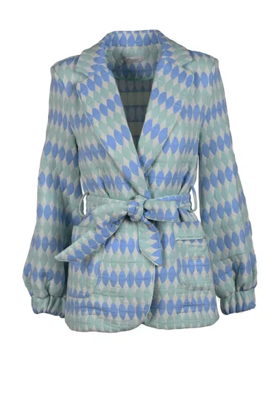 Motel Green Geometric Cotton-blend Jacket In Blue