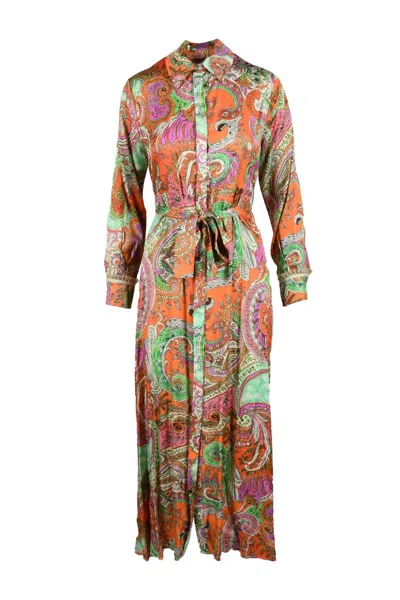 Motel Green/orange Viscose Dress In Multi