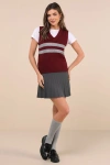 Motel Guria Maroon And Grey Striped Sweater Vest In Red