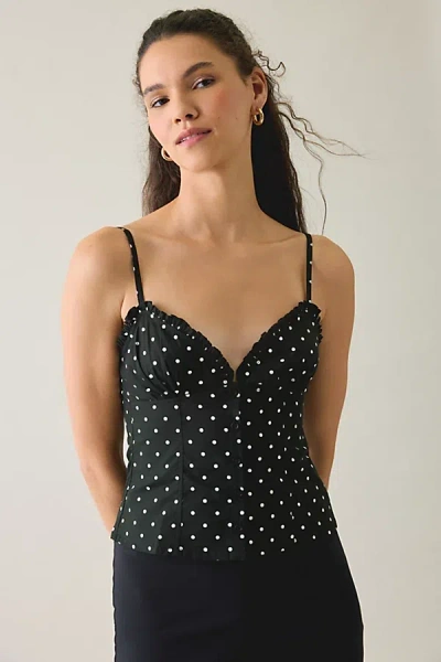 Motel Isamu Polka Dot Ruffle Trim Cami In Black, Women's At Urban Outfitters