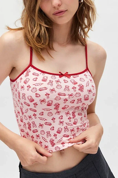 Motel Isna Printed Bow Cami In Red, Women's At Urban Outfitters In Multi