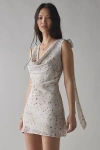 Motel Jenat Satin Cowl Neck Scarf-tie Slip Mini Dress In Bambi Ivory, Women's At Urban Outfitters In Bambi Ivory