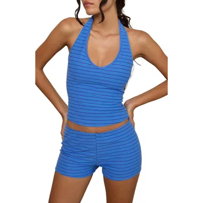 Motel Jules Stripe Halter Top In Blue