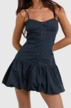 Motel Juun Puffball Cotton Poplin Minidress In Blue