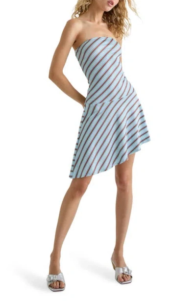 Motel Kagari Mixed Stripe Straplessip Asymmetric Dress In Blue