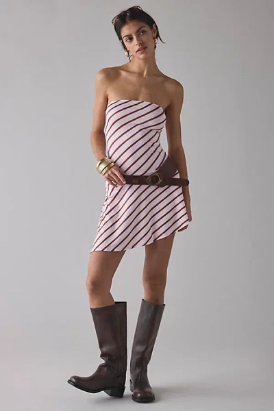 Motel Kagari Strapless Asymmetric Drop Waist Mini Dress In Red Stripe, Women's At Urban Outfitters