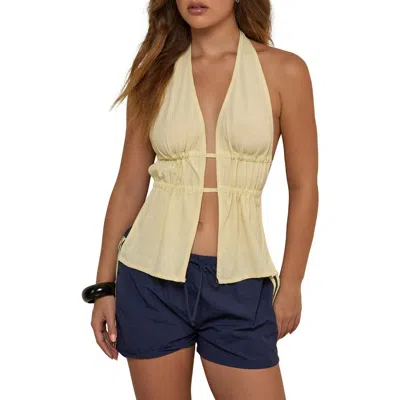 Motel Kaytia Split Front Halter Top In Yellow