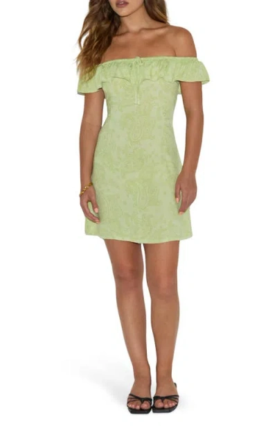 Motel Kenja Paisley Off The Shoulder Cotton Minidress In Green