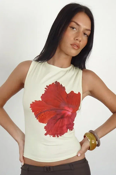 Motel Leen Hibiscus Floral Vest Top Jacket In Yellow, Women's At Urban Outfitters