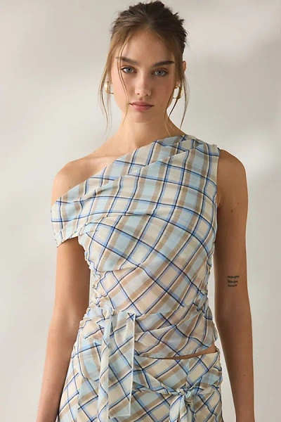 Motel Maida Chiffon Off The Shoulder Tie Detail Top In Gray