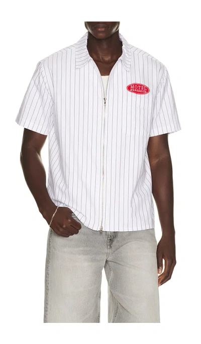 Motel Margarita Descanso Zip Up Shirt In White & Black