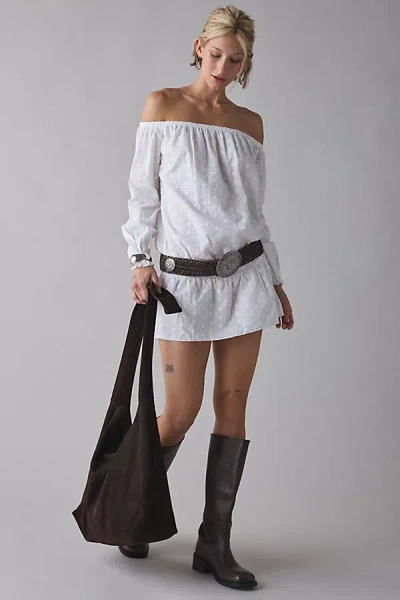 Motel Melisandre White Broderie Off-the-shoulder Mini Dress In Ivory, Women's At Urban Outfitters