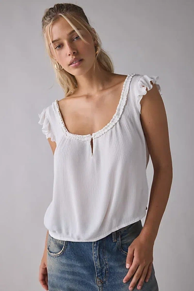 Motel Merisso Ruffle Trim Scoop Neck Keyhole Top In White, Women's At Urban Outfitters
