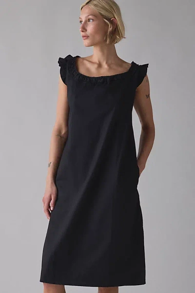 Motel Merrily Cotton Poplin Flutter Sleeve Smock Midi Dress In Black, Women's At Urban Outfitters