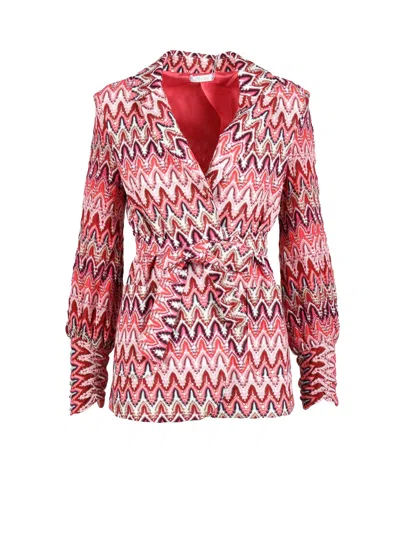Motel Metallic Zigzag Pattern Jacket With Tailored Fit In Multi