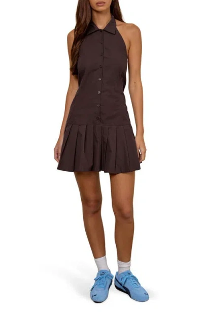 Motel Mikena Pleated Halter Minidress In Brown