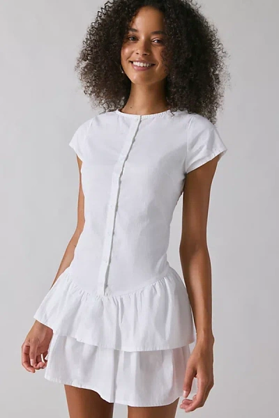 Motel Movan Dropped Waist Poplin Mini Dress In Multi
