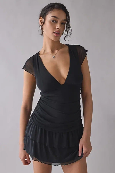 Motel Mowgil Cap Sleeve Drop Waist Mesh Mini Dress In Black, Women's At Urban Outfitters