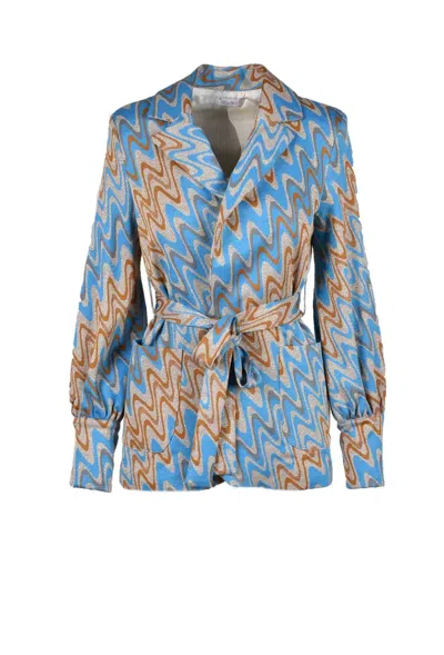Motel Powder Pink Zigzag Viscose-blend Jacket In Blue