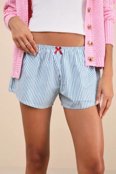 Motel Rata Blue And White Striped Cotton Poplin Shorts