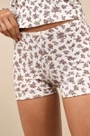 Motel Ritulia Cream Floral Ribbed Low-rise Micro Shorts In White