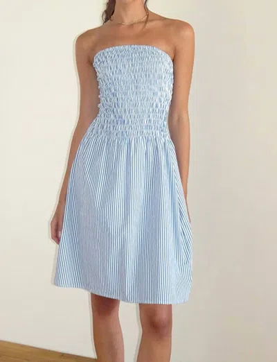Motel Rocks Belesi Midi Dress In Blue Small Vertical Stripe In Multi