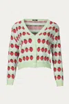 MOTEL ROCKS CROPPED RETRO STRAWBERRY CARDIGAN IN GREEN