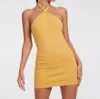 Motel Rocks Josie Halter Mini Dress In Rib Yolk Yellow In Multi
