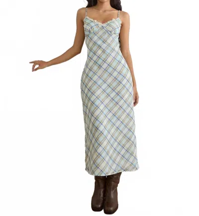 Motel Rocks Naska Maxi Dress In Chiffon Vintage Blue Check In Multi