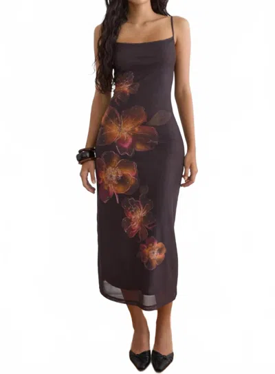Motel Rocks Nori Vibrant Lotus Print Midi Dress In Orange