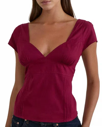 Motel Rocks Uliva Cap Sleeve Corset Top In Poplin Burgundy In Red