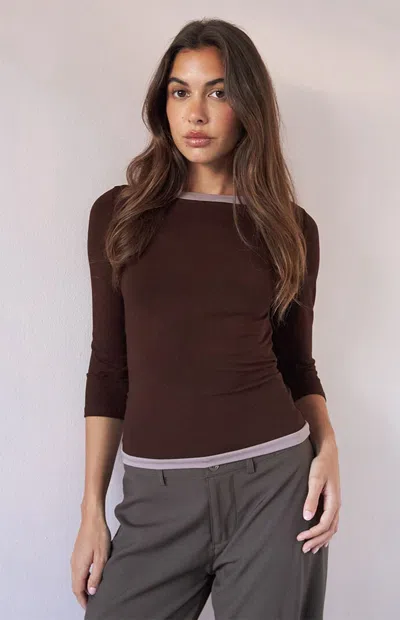 Motel Rocks Women's Yones Quarter Sleeve Top In Brown