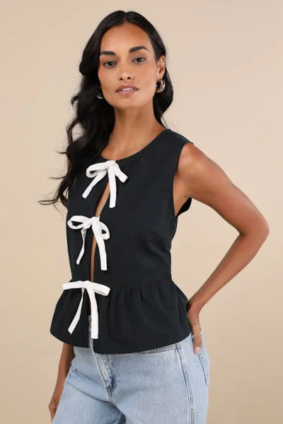 Motel Ryoti Black Tie-front Peplum Tank Top