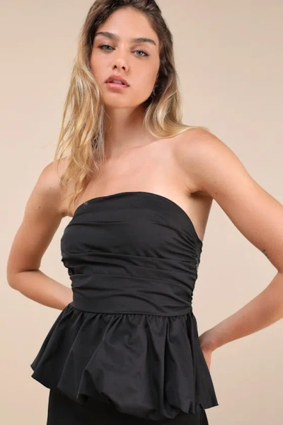 Motel Sabita Black Ruched Strapless Bubble Hem Top