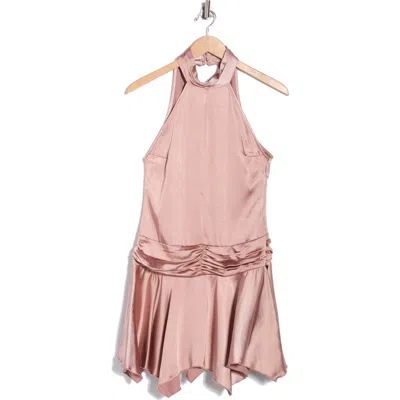 Motel Satin Halter Drop Waist Minidress In Pink