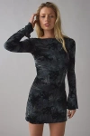 Motel Selvia Burnout Velvet Flocked Mesh Mini Dress In Grey, Women's At Urban Outfitters In Gray