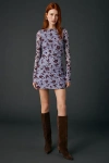 Motel Selvia Velvet Floral Flocked Check Mesh Mini Dress In Lavender Lotus Check, Women's At Urban Outfitt In Blue