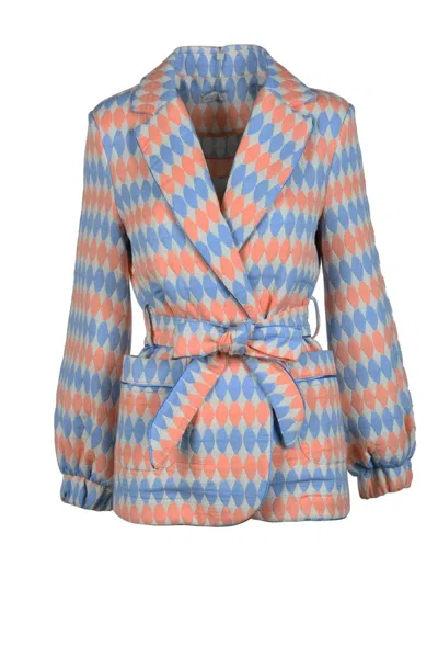 Motel Sky Blue Geometric Cotton-blend Jacket In Multi