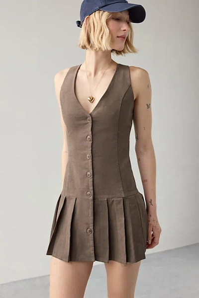 Motel Starrin Drop Waist Vest Mini Dress In Cord Brown, Women's At Urban Outfitters
