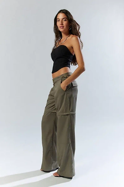 Motel Tansy Zip-off Convertible Cargo Pant In Stone Green, Women's At Urban Outfitters In Gray