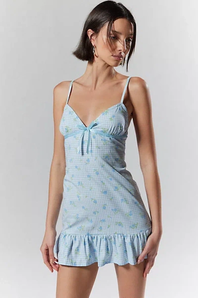 Motel Tivata Ruffle Mini Dress In Blue, Women's At Urban Outfitters