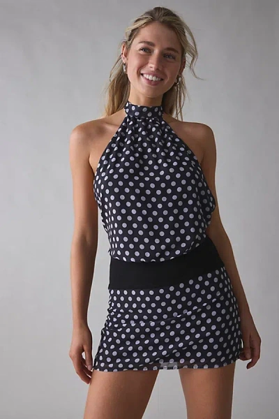 Motel Valina Polka Dot Halter Mini Dress In Black/white, Women's At Urban Outfitters In Blue