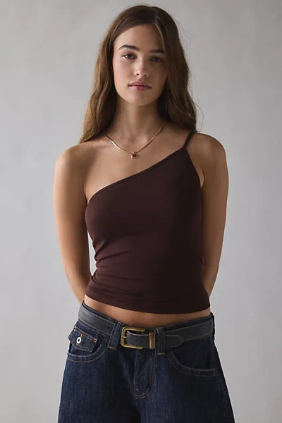Motel Vey Knit Asymmetrical One-shoulder Top In Brown, Women's At Urban Outfitters
