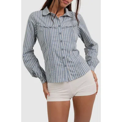 Motel Wells Frill Poplin Shirt In Blue