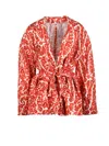 Motel White Linen-blend Patterned Blazer In Orange